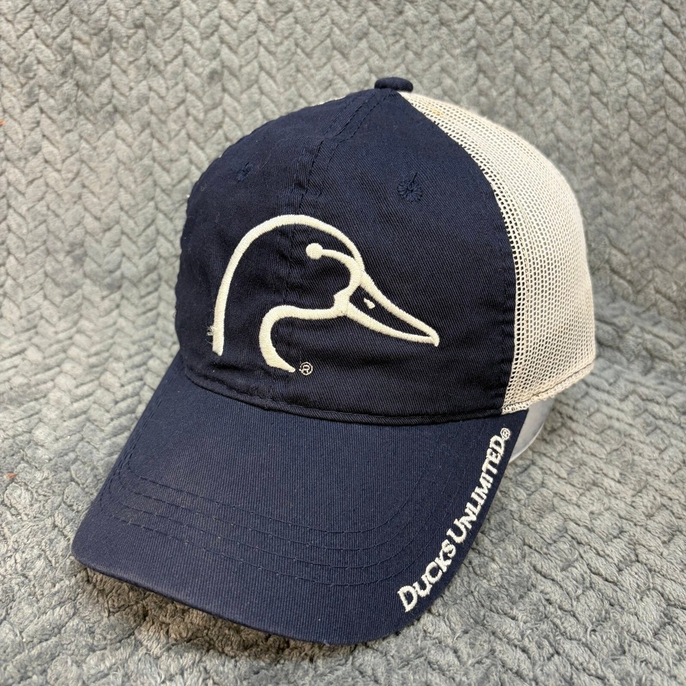 Ducks Unlimited Outdoor Cap Trucker Hat Navy Blue White Mesh Adjustable 0867